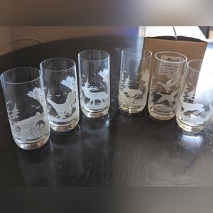NEW OLD STOCK Joska Crystal Glasses Set of 6 Etched Animals Deer Rabbit Birds